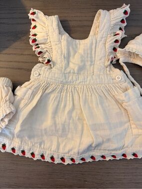 Hanna Andersson Cream Sundress with Red Strawberry Trim